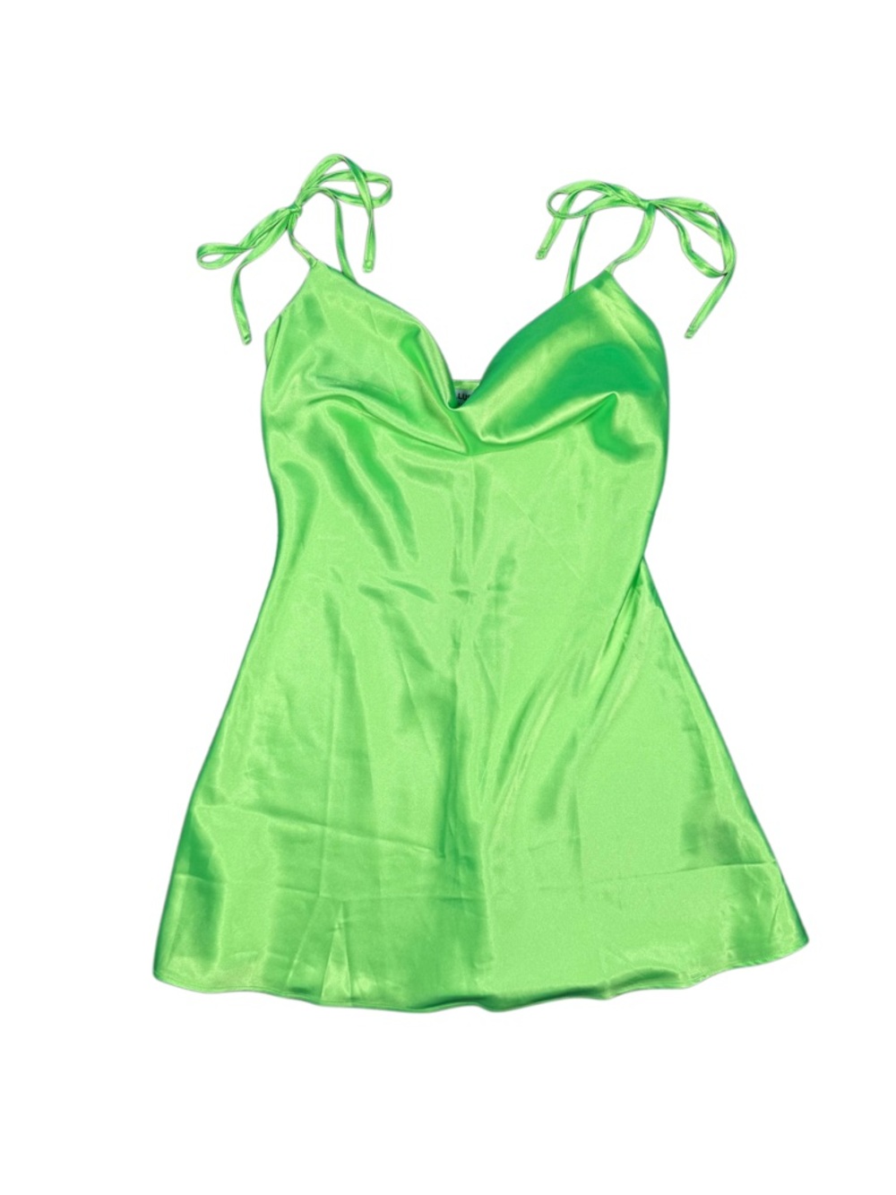 Neon Green Satin Tie-Shoulder Slip Dress